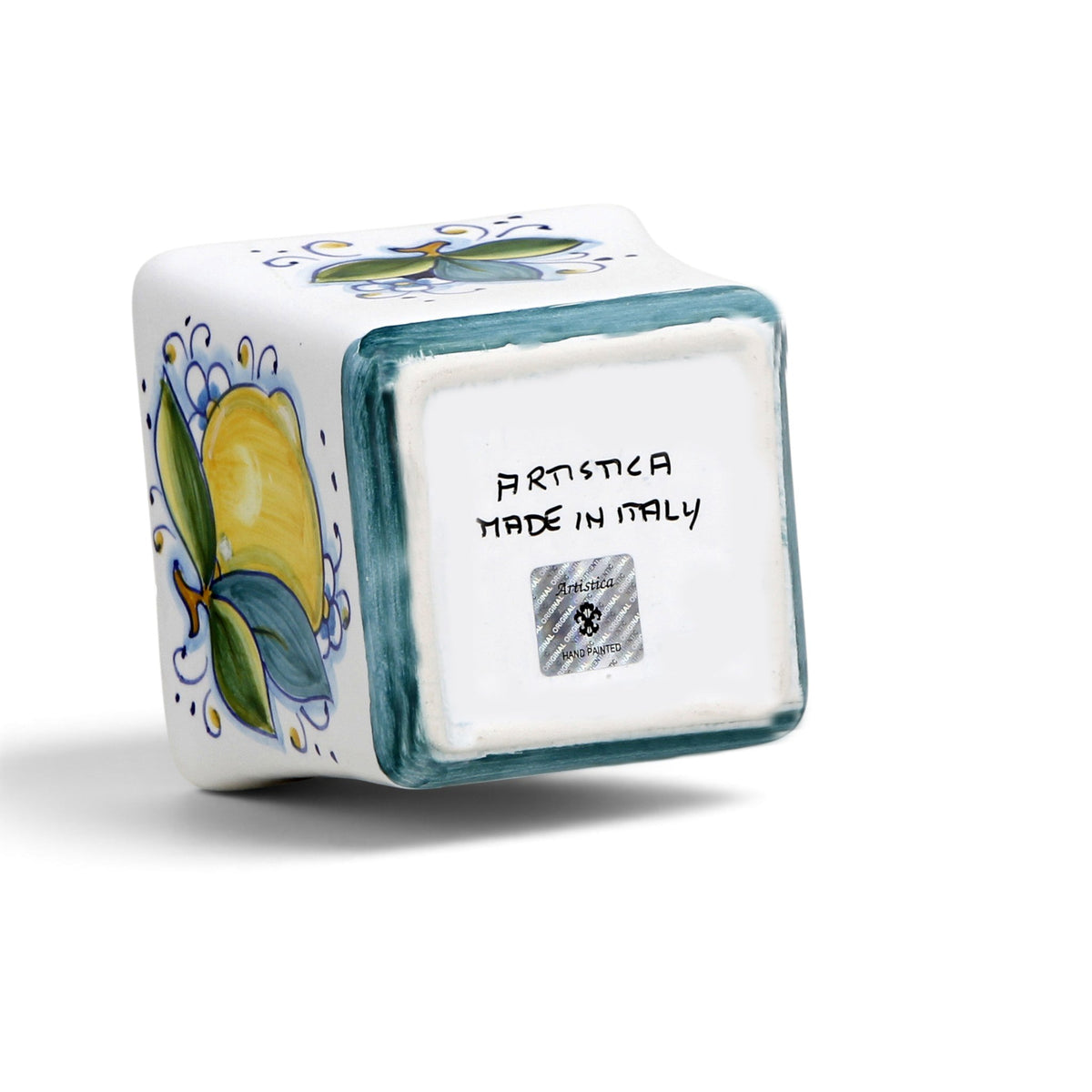 POSITANO LEMON CANDLE: Deruta Hand Painted Square Flared Candle with Positano Limoni Design & Scent