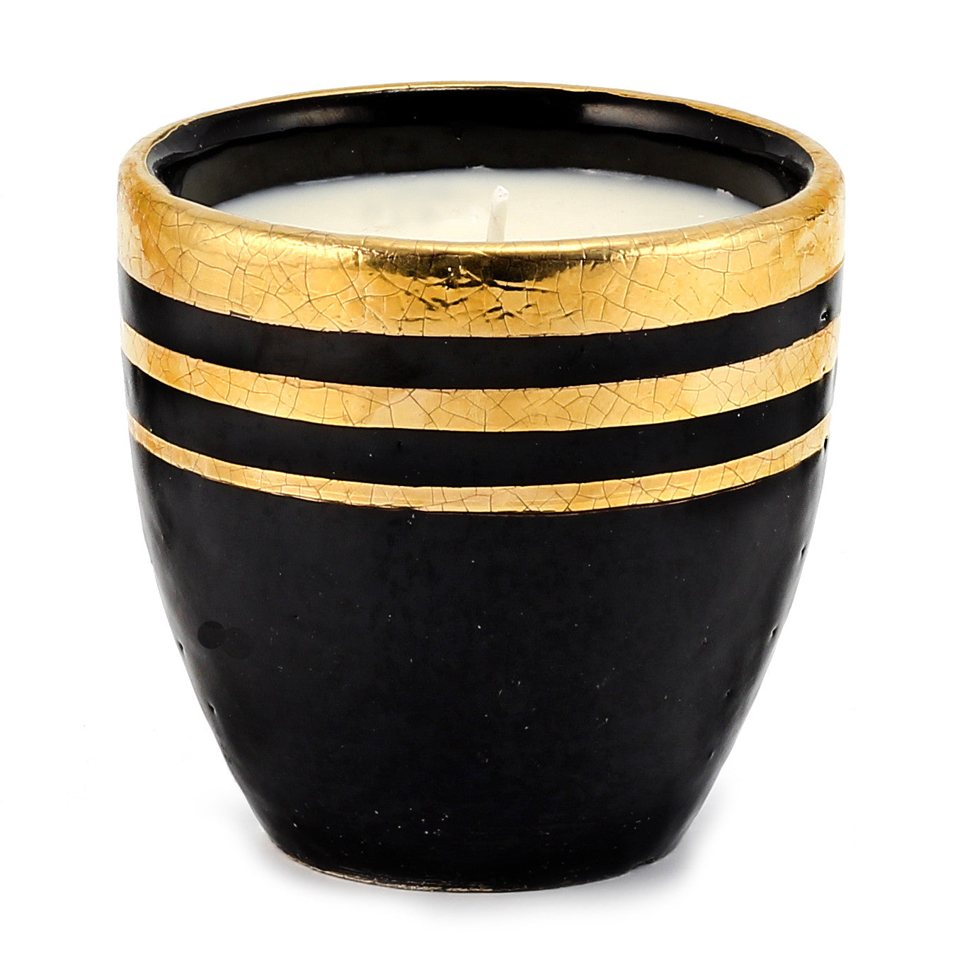 HOLIDAYS DERUTA MILANO: Large Candle Black with Hand Painted Pure Gold Stripes