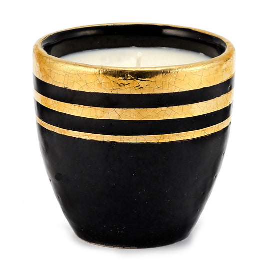 DERUTA MILANO: Large Candle Black with Hand Painted Pure Gold Stripes