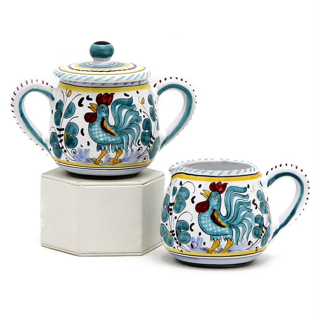 ORVIETO GREEN ROOSTER: Sugar and Creamer