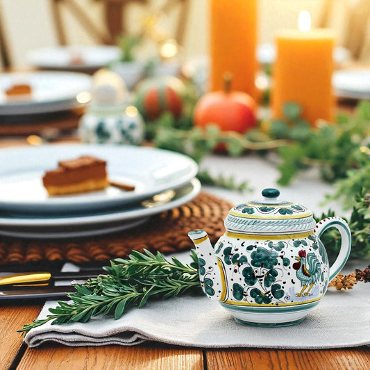 ORVIETO GREEN ROOSTER: Teapot (6 Cups - 48 Fl Oz - 1.4 Liter)