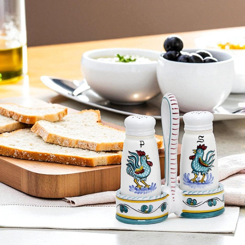ORVIETO GREEN ROOSTER: Salt and Pepper Cruet