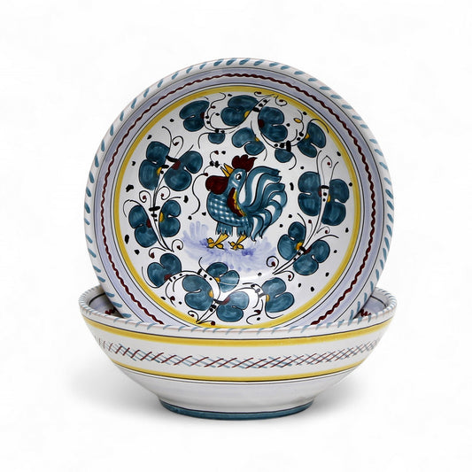ORVIETO GREEN ROOSTER: Coupe Pasta/Soup Bowl