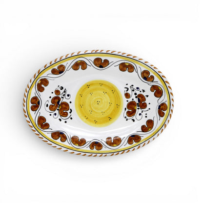 ORVIETO ORANGE ROOSTER: Small Oval Tray 9" x 6" (Carbone Privato)