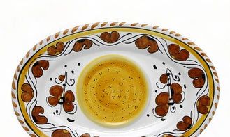 ORVIETO ORANGE ROOSTER: Small Oval Tray 9" x 6" (Carbone Privato)