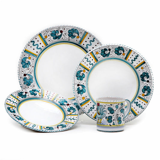 ORVIETO GREEN ROOSTER: 4 Pieces Place Setting - White center