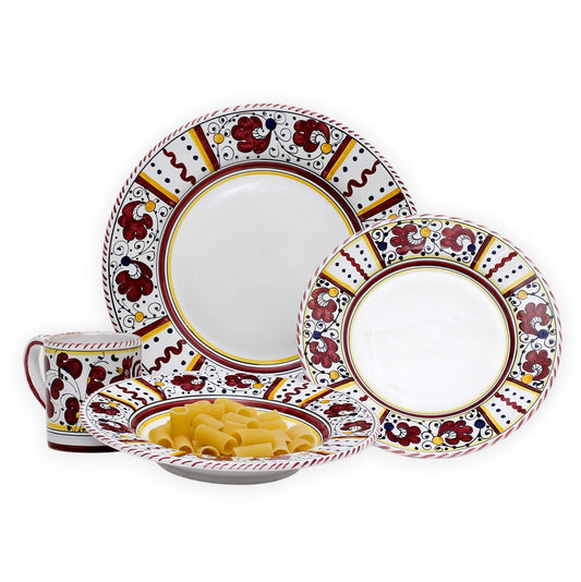 ORVIETO RED ROOSTER: 4 Pieces Place Setting - White center