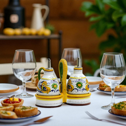 RAFFAELLESCO DELUXE: Oil and Vinegar cruets set with caddy