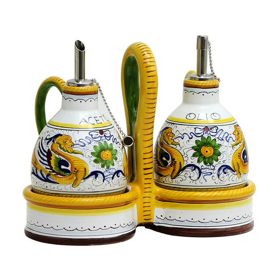 RAFFAELLESCO DELUXE: Oil and Vinegar cruets set with caddy