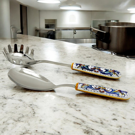 RICCO DERUTA DELUXE: Ceramic Handle Spaghetti Serving Tong with 18/10 stainless steel cutlery.