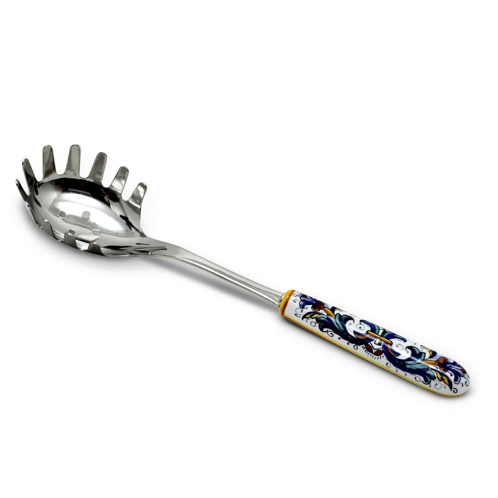 RICCO DERUTA DELUXE: Ceramic Handle Spaghetti Serving Tong with 18/10 stainless steel cutlery.