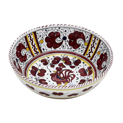ORVIETO RED ROOSTER: Salad Bowl (Medium) [STRIPED RIM] - Artistica.com