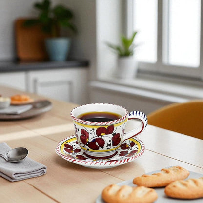 ORVIETO RED ROOSTER: Espresso cup and Saucer