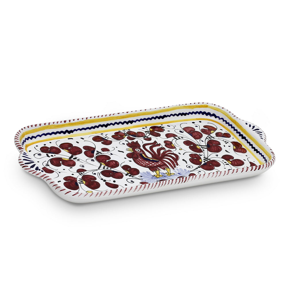 ORVIETO RED ROOSTER: Rectangular Tray [STRIPED RIM] - Artistica.com