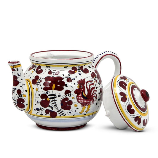 ORVIETO RED ROOSTER: Teapot [R] - Artistica.com