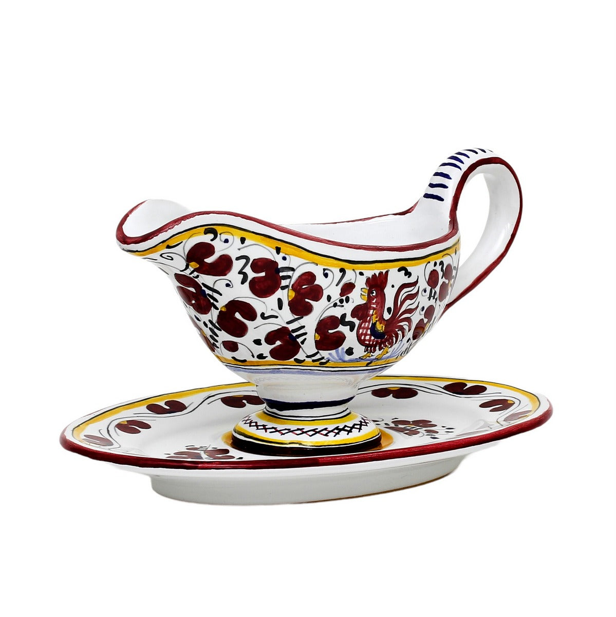 ORVIETO RED ROOSTER: Gravy Sauce Boat with Tray [R] - Artistica.com