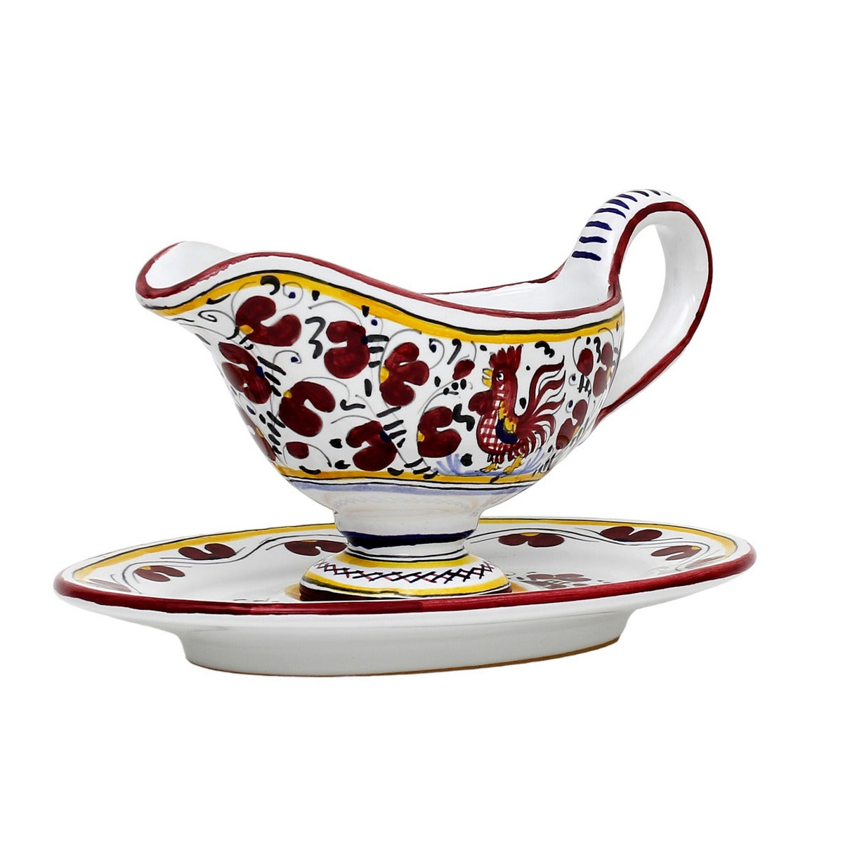 ORVIETO RED ROOSTER: Gravy Sauce Boat with Tray [R] - Artistica.com