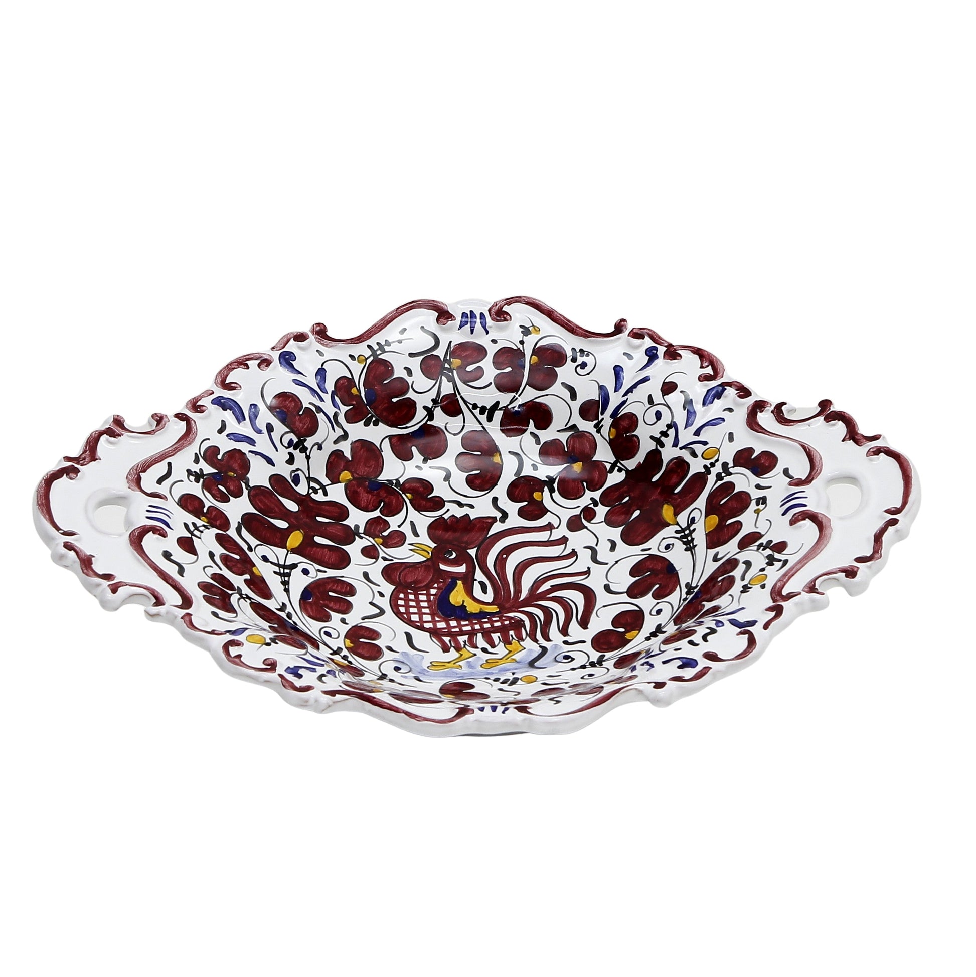 ORVIETO RED ROOSTER: Oval Tray with Handles [R] - Artistica.com