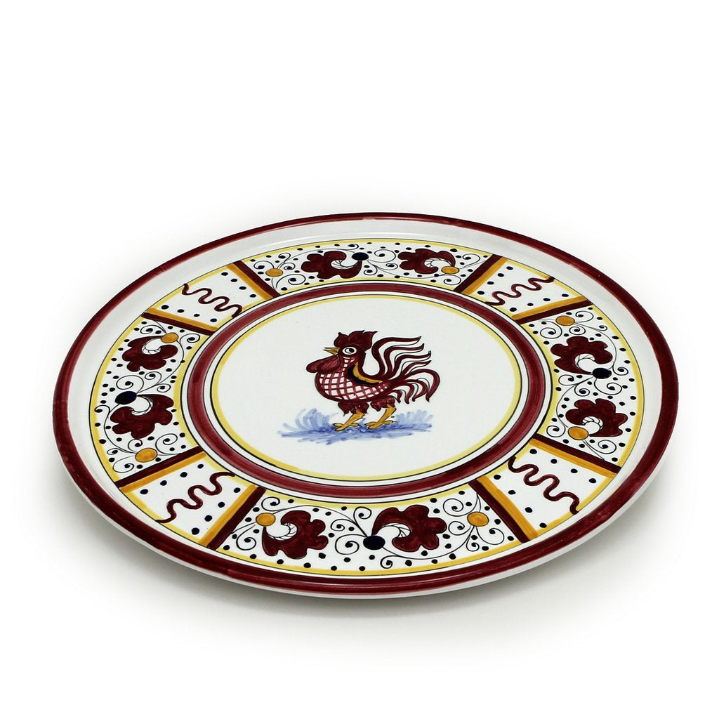 ORVIETO RED ROOSTER: Deruta Pizza Plate - Cake or Cheese Platter.