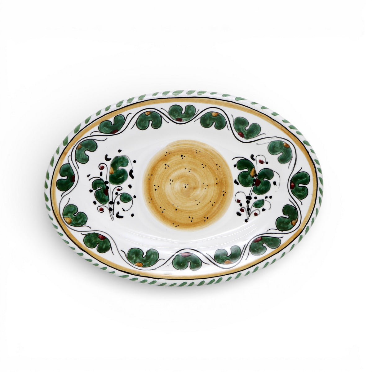 ORVIETO VERDE ROOSTER: Small Oval Tray 9" x 6" (Carbone Privato)