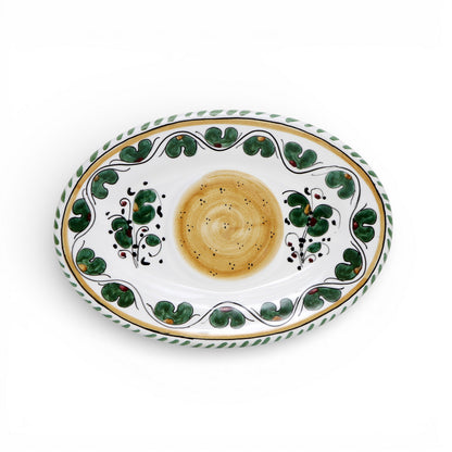 ORVIETO VERDE ROOSTER: Small Oval Tray 9" x 6" (Carbone Privato)