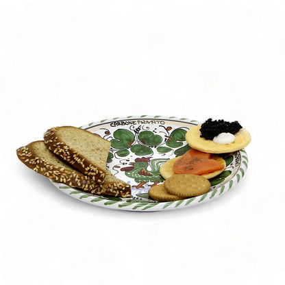 ORVIETO VERDE ROOSTER: Small Bread Plate - 7" Diam. Saucer CARBONE PRIVATO RIM!  (Carbone Privato)
