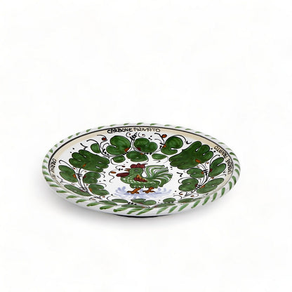 ORVIETO VERDE ROOSTER: Small Bread Plate - 7" Diam. Saucer CARBONE PRIVATO RIM!  (Carbone Privato)