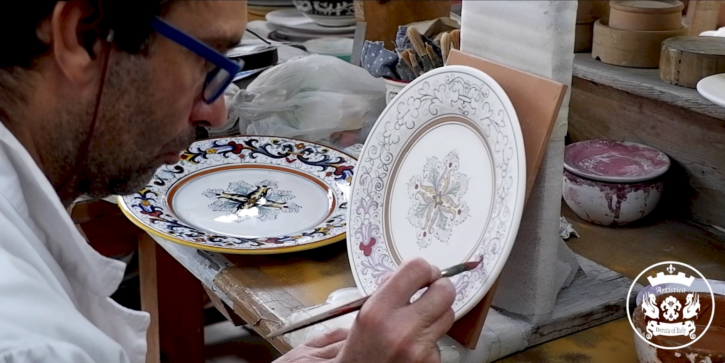 Load video: The making of Deruta Hand-Painted Dinnerware