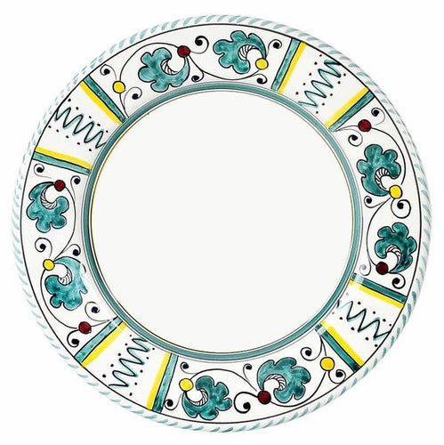 ORVIETO GREEN ROOSTER: Dinner plate (White Center) - DERUTA OF ITALY