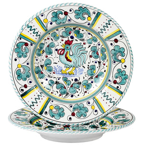 ORVIETO GREEN ROOSTER: Rim Pasta Soup Plate - DERUTA OF ITALY