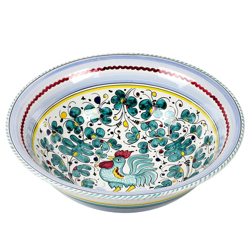 ORVIETO GREEN ROOSTER: Serving pasta bowl (Large) - DERUTA OF ITALY