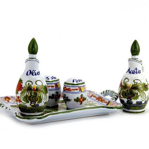 FAENZA-CARNATION: Oil and Vinegar Salt and Pepper menage - DERUTA OF ITALY