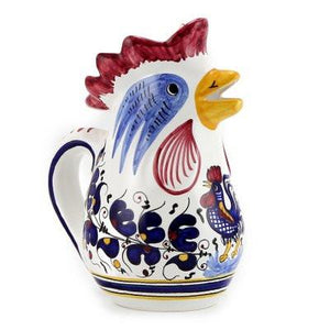 ORVIETO BLUE ROOSTER: Rooster of Fortune Pitcher (1 Liter 34 Oz 1 Qt) - DERUTA OF ITALY