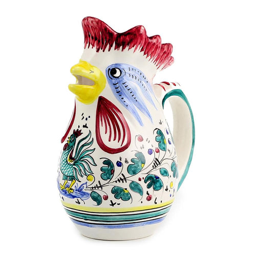 ORVIETO GREEN ROOSTER: Rooster of Fortune pitcher (1 Liter 34 Oz 1 Qt) - DERUTA OF ITALY