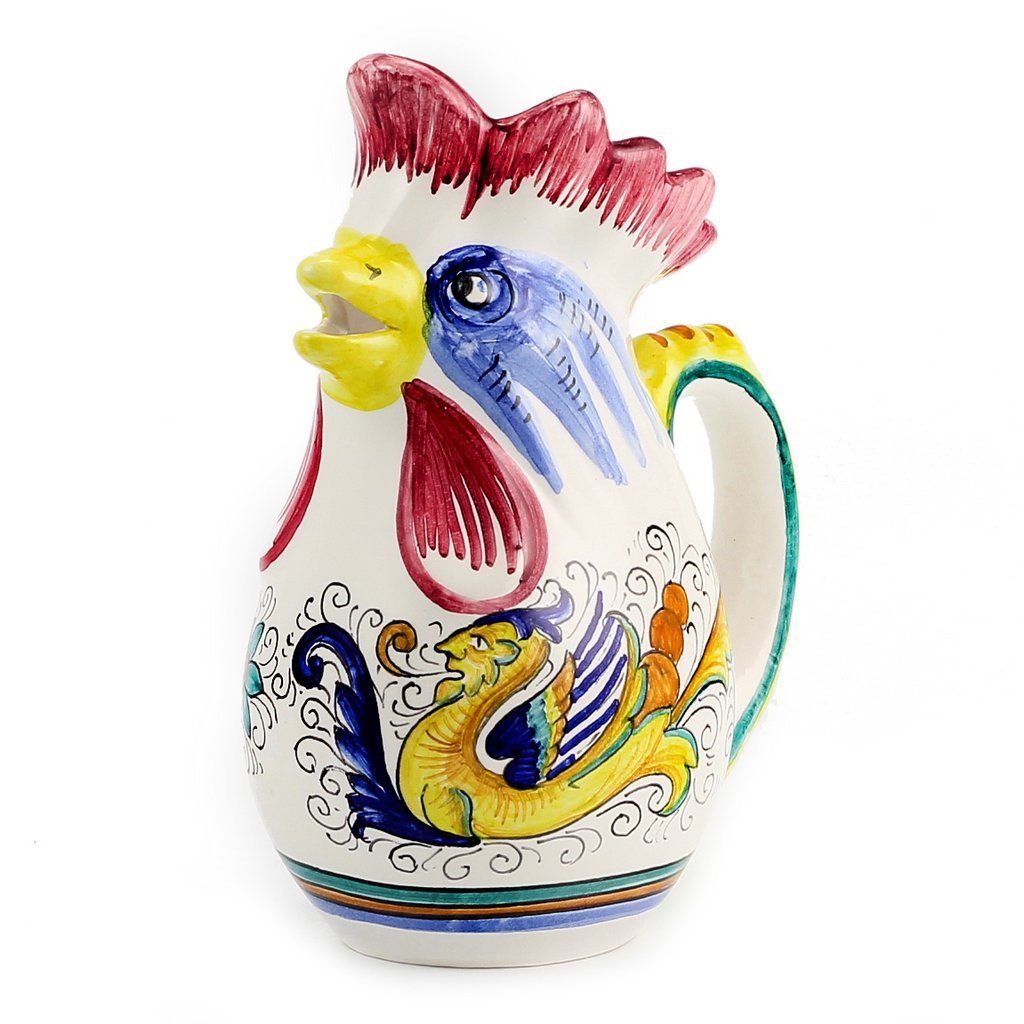 RAFFAELLESCO: Rooster of Fortune pitcher (1 Liter 34 Oz 1 Qt) - DERUTA OF ITALY