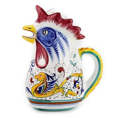 RAFFAELLESCO: Rooster of Fortune pitcher (1 Liter 34 Oz 1 Qt) - DERUTA OF ITALY