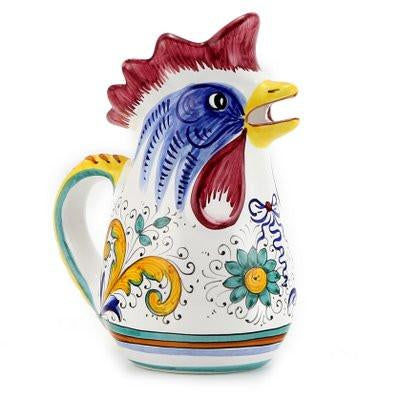 RAFFAELLESCO: Rooster of Fortune pitcher (1 Liter 34 Oz 1 Qt) - DERUTA OF ITALY