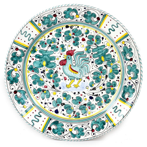 ORVIETO GREEN ROOSTER: Charger Buffet Platter - DERUTA OF ITALY