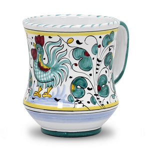 ORVIETO GREEN ROOSTER: Concave Deluxe Mug (12 Oz.) - DERUTA OF ITALY
