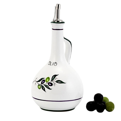 OLIVE: Olive Oil Bottle Dispenser with Metal Capped Pourer - DERUTA OF ITALY