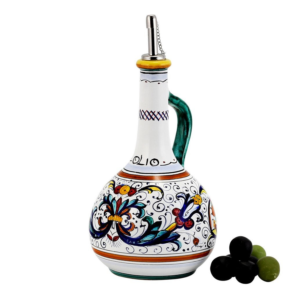 RICCO DERUTA: Olive Oil Bottle Dispenser with Metal Capped Pourer - DERUTA OF ITALY