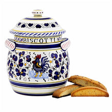 ORVIETO BLUE ROOSTER: Traditional Biscotti Jar - DERUTA OF ITALY