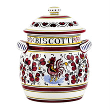 ORVIETO RED ROOSTER: Traditional Biscotti Jar - DERUTA OF ITALY