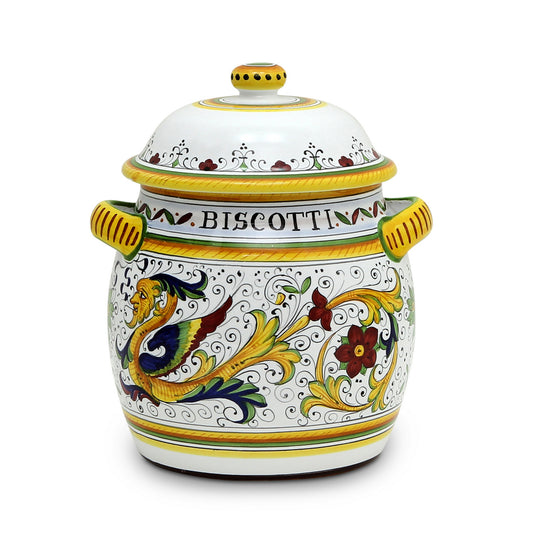 RAFFAELLESCO: Traditional Deruta Biscotti Jar - DERUTA OF ITALY