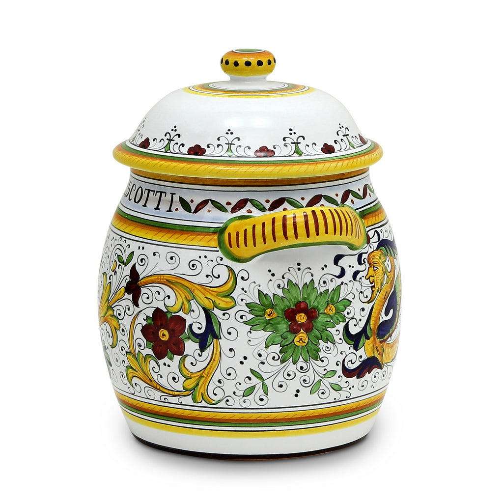 RAFFAELLESCO: Traditional Deruta Biscotti Jar - DERUTA OF ITALY