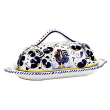 ORVIETO BLUE ROOSTER: Butter Dish with Cover - DERUTA OF ITALY