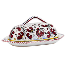 ORVIETO RED ROOSTER: Butter Dish with Cover - DERUTA OF ITALY