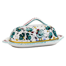 ORVIETO GREEN ROOSTER: Butter Dish w cover - DERUTA OF ITALY