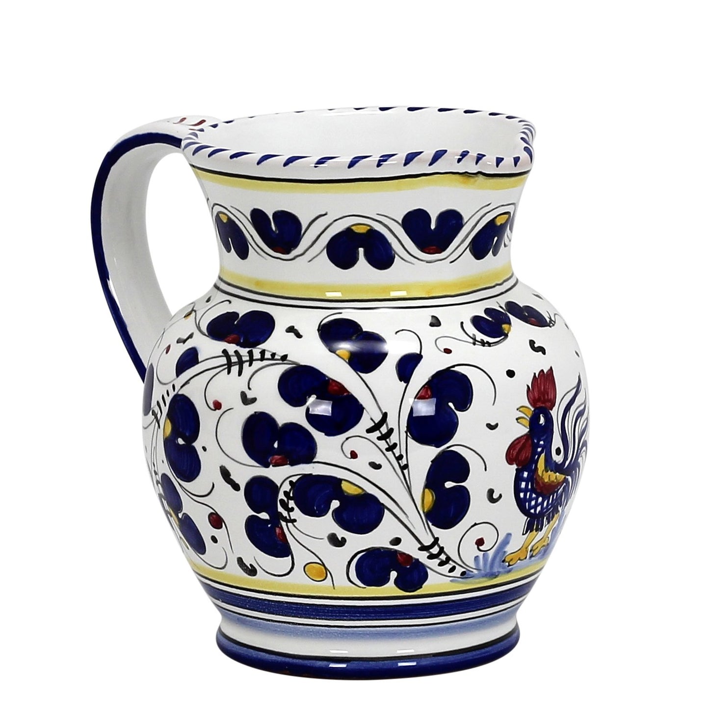 ORVIETO BLU ROOSTER: Traditional Deruta Pitcher (1.25 Liters/40 Oz/5 Cups) - DERUTA OF ITALY