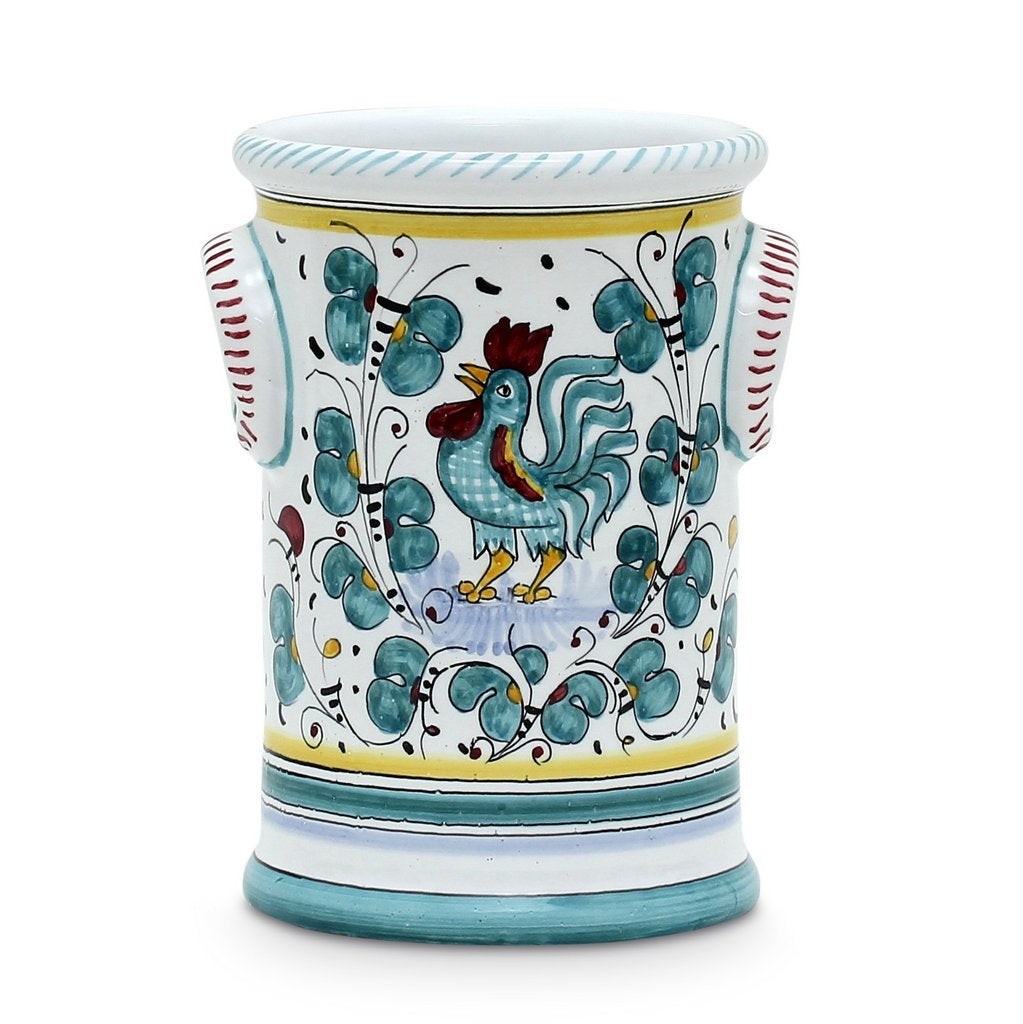 ORVIETO GREEN ROOSTER: Utensil Holder - DERUTA OF ITALY